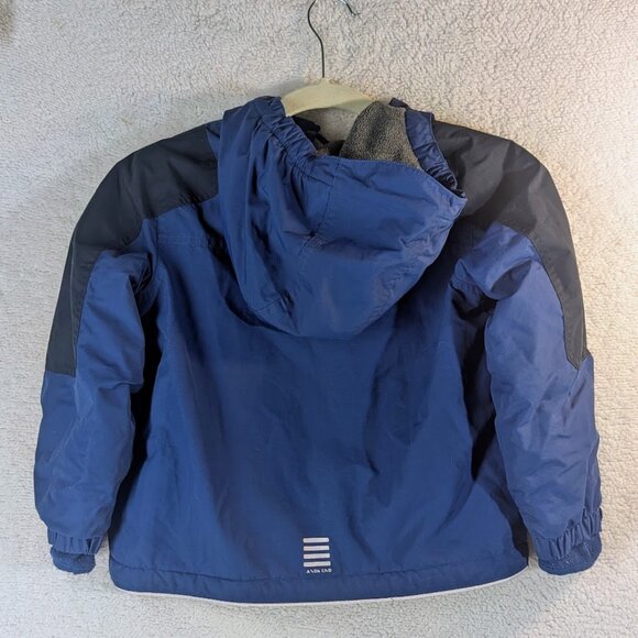 Boy's 5-6 Land's End Winter Coat with Zipper Pockets & Velcro Sleeves Blue Black - Picture 4 of 8